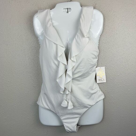 NWT BECCA Off-White One Piece Swim Suit Size L - Picture 1 of 6